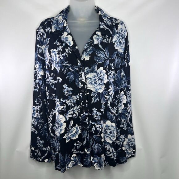 NWT Soma Cool Nights Notch Collar Boudoir Floral Black Top Sz XL Long Sleeve - Picture 12 of 14